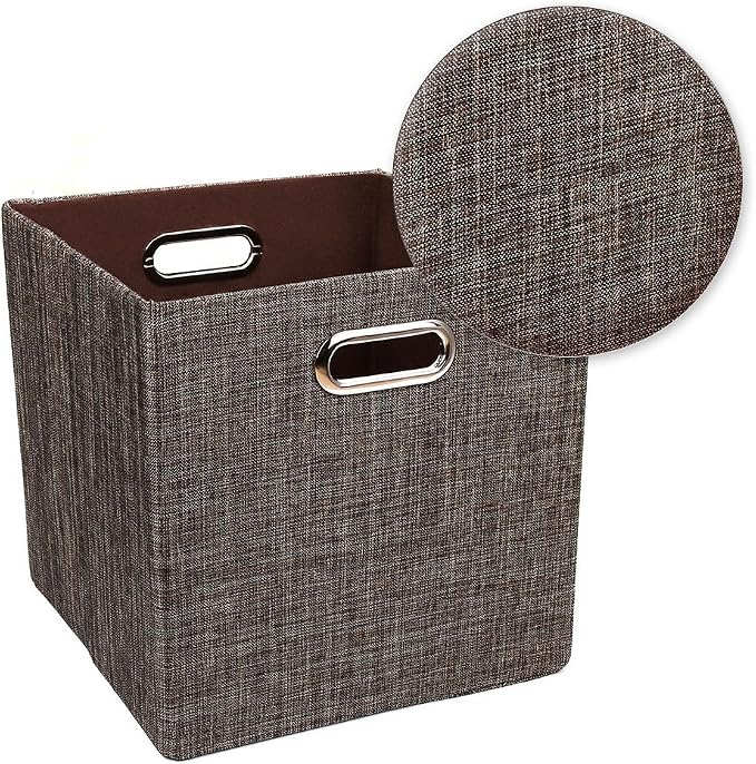 Posprica Storage Bins Cube Containers Boxes,Thick and Heavy Duty Fabric Drawers, 11×11 inch- Set of 4,Brown - Image 3