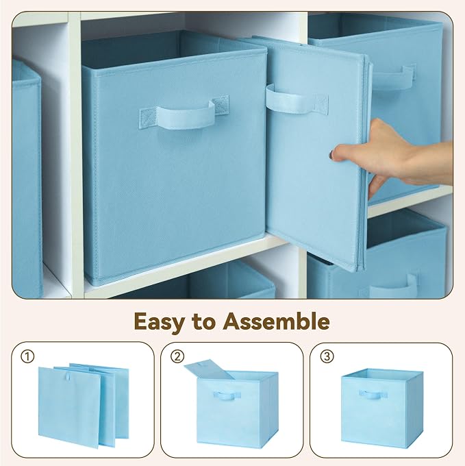 GRANNY SAYS 11x11 Cube Storage Bins, 6-Pack Storage Cubes, Light Blue | Collapsible Storage Boxes with Thickened Base Plate, Sturdy Handles, Decorative Baskets for Shelves, Closet - Image 6