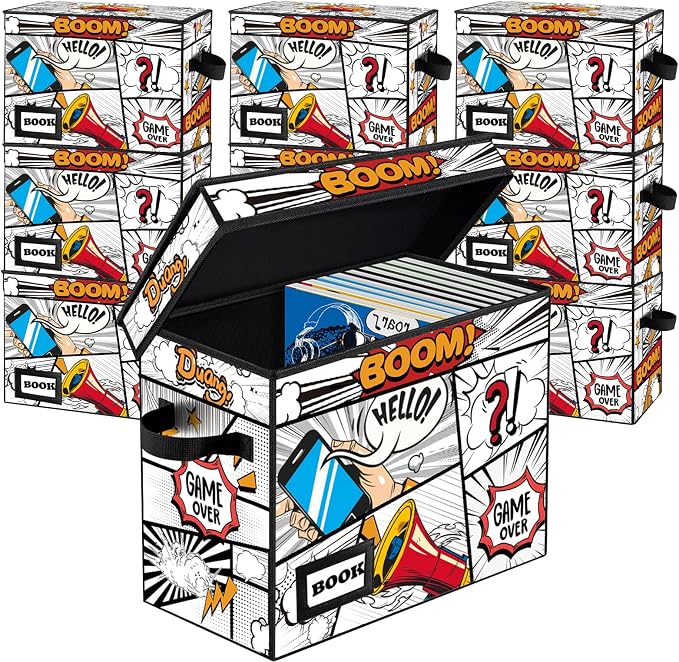 10 Pack Collection Comic Book Storage Boxes, Protector Organizer 15.8" X 7.8" X 11.8" Collapsible Short Box Holds 160-180 Comic Book Heavy Duty Bin Container Holder Shelf by YNSZAS