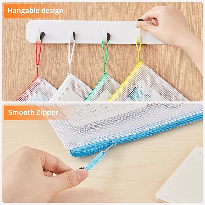 JARLINK A4 Mesh Zipper Pouch Bags, 24 Pcs Waterproof Zipper Pouch Bags | Multi-use Mesh Bags for Board Games & Puzzles, Office School Supplies, Toys, Cosmetics Travel Storage, 10 Colors, Lettle Size - Image 5