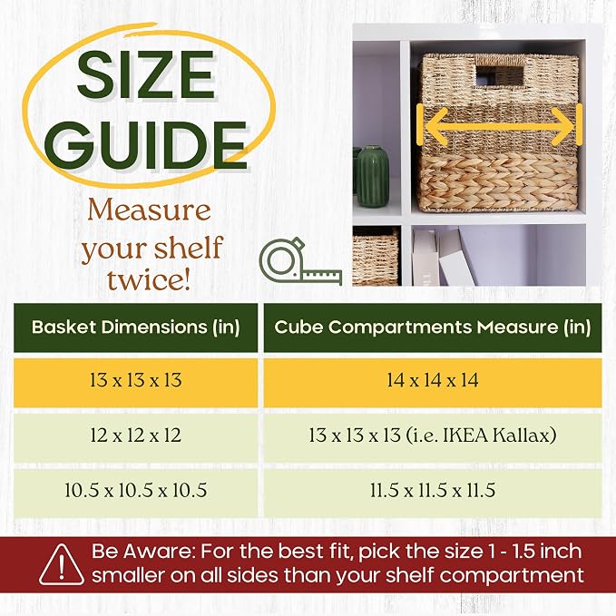 13x13 Wicker Storage Cubes, 13x13x13 Storage Cube Bins Set 4 | 13 Inch Cube Storage Bins Baskets For Shelves, Large Woven Cube Storage Bin With Handle, Foldable Square Baskets For Storage - Image 5
