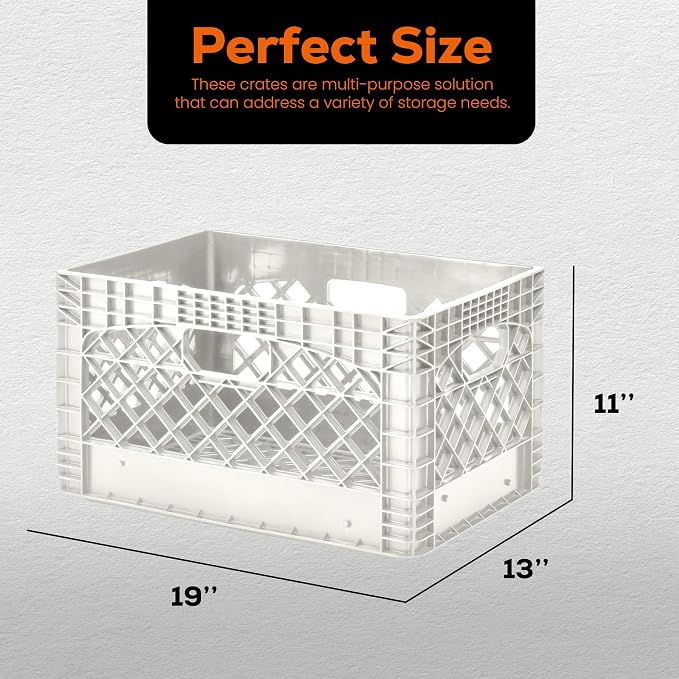 Juggernaut 3 Pack Storage Milk Crates, Plastic Stackable Containers, 24 Qt - Large Bins for Organizing Homes, Offices, Garages, White - Image 3