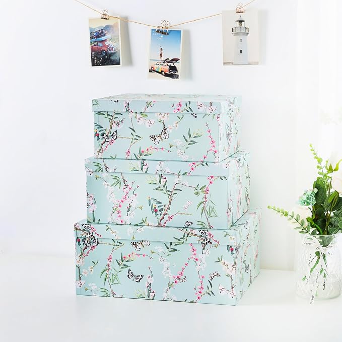 Soul & Lane - Butterfly Photo Storage Boxes with Lids, Set of 3 | Nesting Paperboard Containers with Lids for Pictures and Photos, Floral Nature Decor Cartons, Large Keepsake Gift Boxes - Image 2