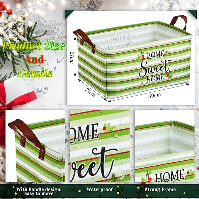 CHENGU 6 Pack Christmas Storage Basket Collapsible Christmas Tree Basket for Gift Green Truck Holiday Decor Large Flower Wreath Bin Foldable Hello Winter Dotted Box with Handle for Bedroom Office Home - Image 3