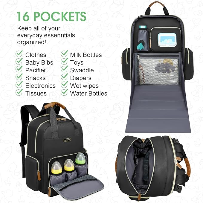 Diaper Bag Backpack with Changing Station, Baby Diaper Organizer Travel Bag | Large Capacity Diaper Bag for Moms Dads - Fold Out Changing Pad, Insulated Pockets, Stroller Straps, Baby Eessentials - Image 2