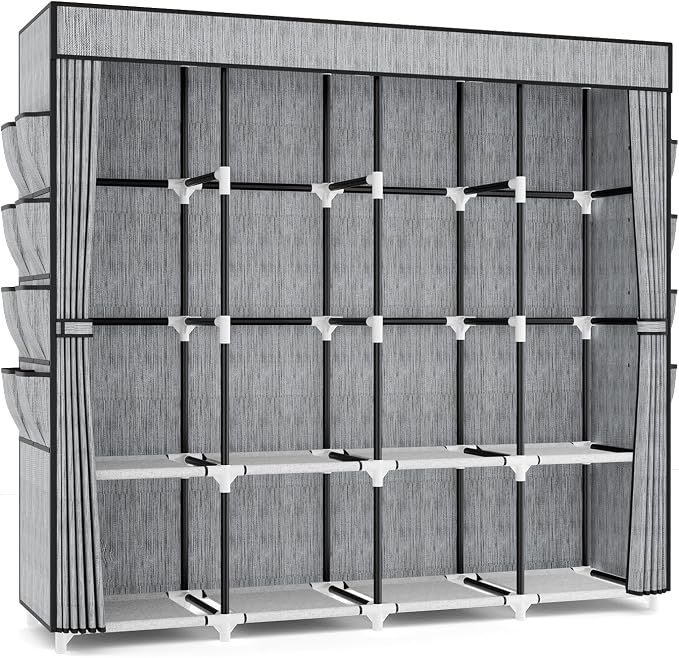 Portable Closet for Hanging Clothes, 67 Inch Wide Portable Wardrobe Closet with Cover, 4 Hanging Rod, Storage Shelves and Side Pockets, Large Free Standing Closet for Bedroom, Printing - Image 8