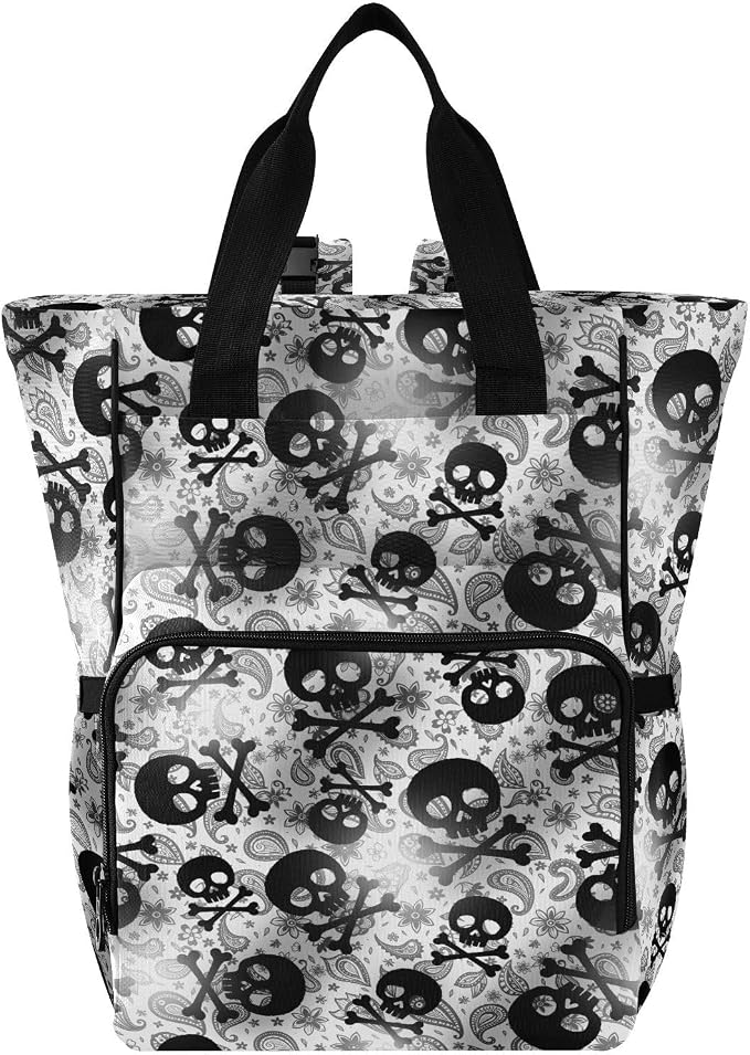 MNSRUU Diaper Bag Skulls Black Grey Paisley Diaper Bag Backpack Multifunction Travel Diaper Bag Tote Large Capacity Diaper Changing Backpacks for Moms Dads by MNSRUU