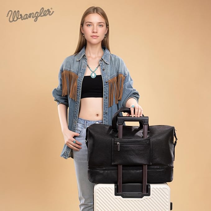 Wrangler Travel Duffel Bag Carry On Overnight Bag with Shoe Compartment Weekender Bag for Women WG253-5110BK - Image 4