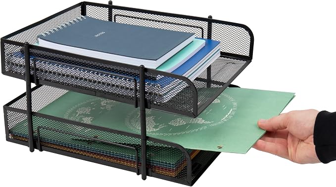 Mind Reader Paper Tray, Desk Organizer, Stackable, Storage, Office, Metal Mesh, 10.5" L x 13.25" W x 7.5" H, Black (Pack of 12) - Image 5