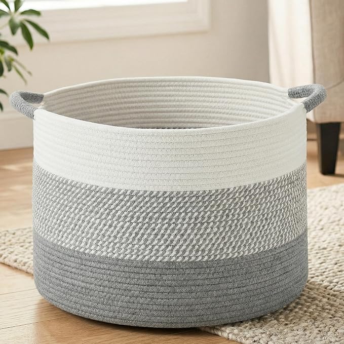 Artfeel 100L Large Cotton Rope Basket, Decorative Woven Blanket Storage for Living Room, Boho Toy Storage & Toy Box for Kids, Versatile Laundry Basket & Nursery Hamper for Blankets(Grey) by Artfeel