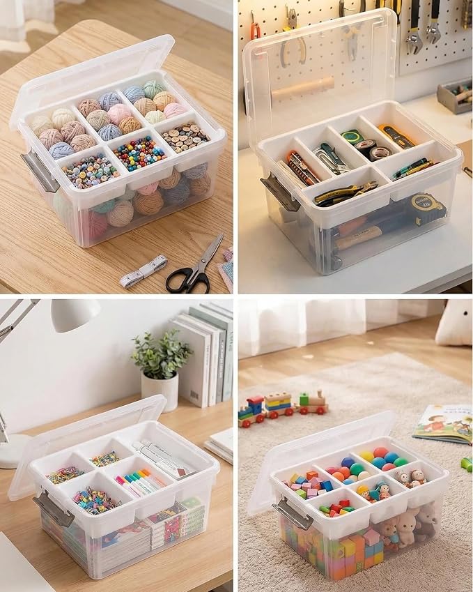 EOENVIVS 17 QT Clear Craft Storage Organizer Box with Removable Tray, Plastic Storage Bins with lids for Kids Art Supplies, Toys, Beads, Tools, Sewing & Classroom Clear+White Bulcket - Image 6