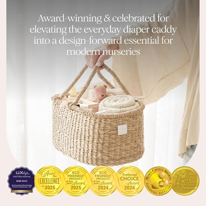 BEBE BASK Premium Baby Diaper Caddy Organizer Basket with Cotton Divider | Handmade & Award-Winner, Seagrass Caddy Basket, Newborn Essentials, Nursery Basket, Removable Divider, Baby Shower (ROSA) - Image 3