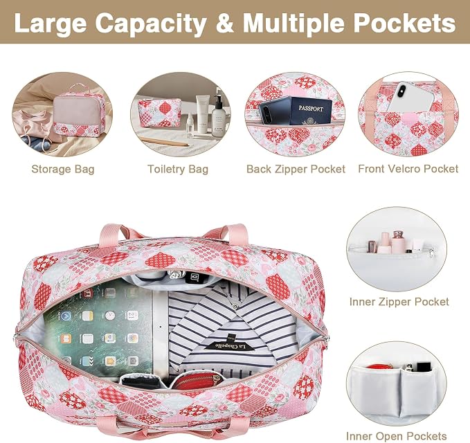 Weekender Bags for Women, 21" Travel Duffle Bag with Shoe Compartment | 3PCS Carry On Overnight Large Duffel Bag with Crossbody Bag and Toiletry Bag for Weekend Travel Gym Hospital Business Trip - Image 6