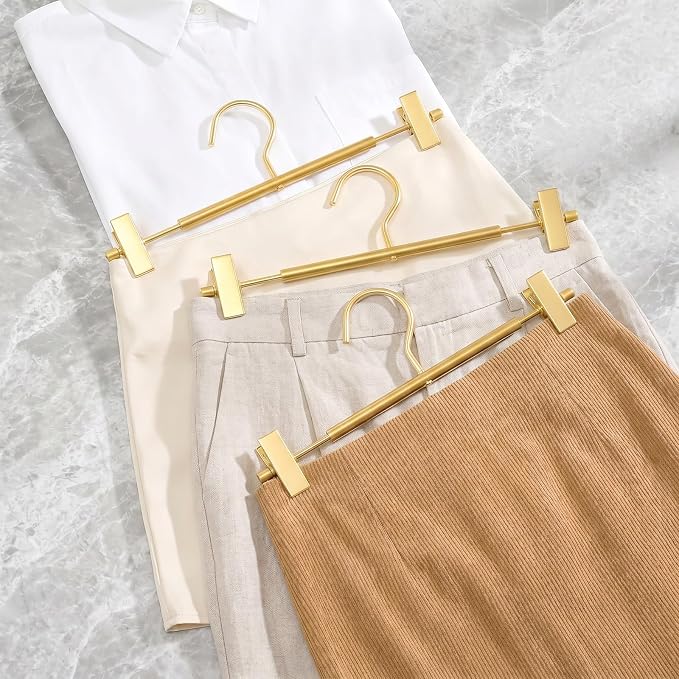 VWV 10 Pack Pants Hangers with Clips, 12.4 Inch Aluminum Skirt Hangers with 360° Swivel Hooks, Heavy Duty Space Saving Closet Hangers for Jeans, Slacks, Shorts (Gold) - Image 2