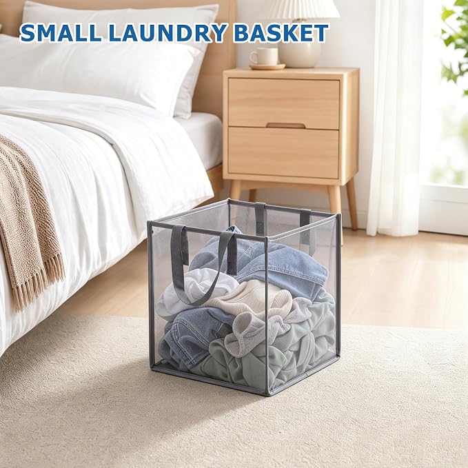 2 Pack Mesh Pop Up Laundry Basket with Handles 32L Portable and Collapsible Laundry Hamper Foldable Storage Organizer for Laundry Room Clothes Toys - Image 2