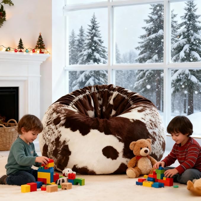 Bean Bag Chair (No Filler) Soft Faux Fur Stuffed Animal Bean Bag Storage Fluffy Plush Bean Bag Cover Washable for Adults and Kids Christmas Gfit(Spotted Brown) - Image 7