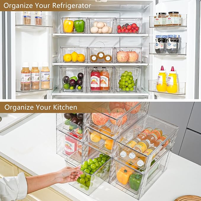 6Pack Pantry Organizers and Storage,Clear Stackable Kitchen Storage Organizer,Foods Organizer Bins with Handles, Easily Assemble for Bathroom, Kitchen, Refrigerator, Pantry, Cabinet, Closet - Image 4
