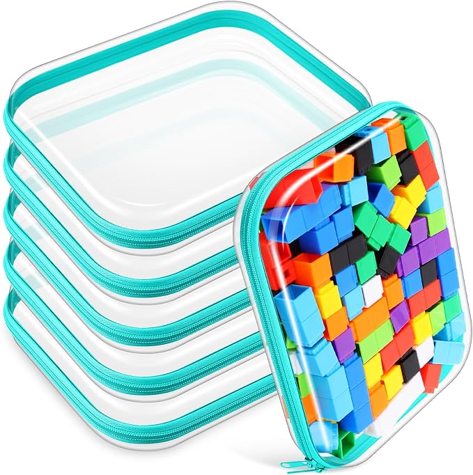 Sanwuta 6 Clear Hard Zipper Case,Teal,9.84 X 7.87 X 2 Inch | Pencil Case Pouches ,Makeup Bag,Plastic Toiletry Diaper Bag ,Travel Toy Storage,Waterproof Organizer Bins by Sanwuta
