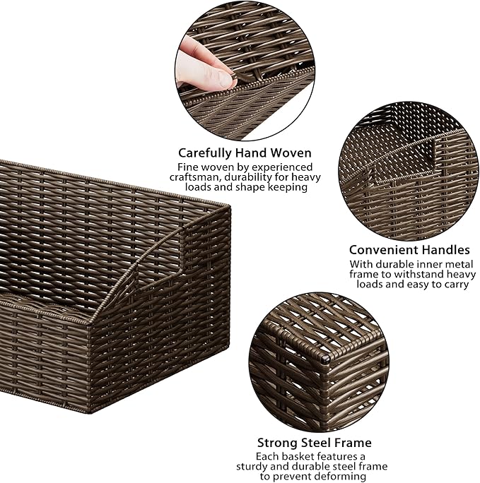 Pantry Baskets for Organizing, Wicker Basket Shelf Storage | Handwoven Pantry Organizers and Storage with Built-in Handles, Laundryroom Organization Storage Bins for Snack Cans - Image 3