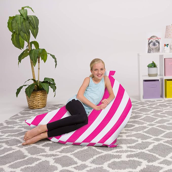 Posh Creations Stuffed Animal Storage Bean Bag Chair Kids, Teens and Adults-Stuffie Seat Cover ONLY, 200L-Large, Canvas Stripes Pink and White - Image 3