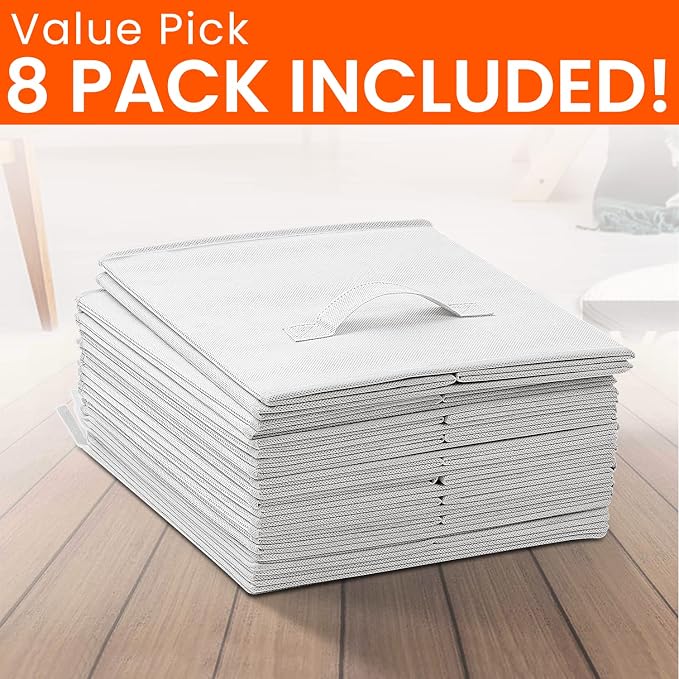 Storage Cubes - 11 Inch Heavy Duty Fabric Storage Bins for Shelves Closet Cube Organizer - 8 Pack Collapsible Cube Storage Bins Baskets for Clothes Blankets Toys - Nursery Organization (White) - Image 8