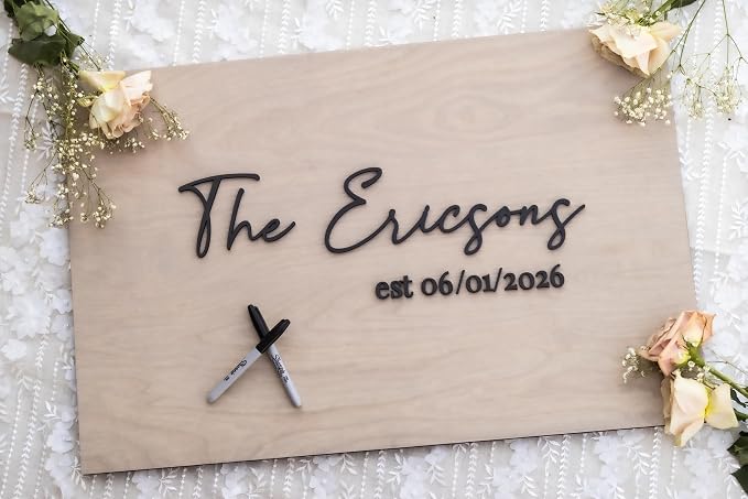 Personalized Last Name Guest Book, Unique Guest Book Sign, Custom Alternative Guest Book, Wooden Guest Book, Wedding Ceremony Guestbook Sign (Design 8) - Image 8