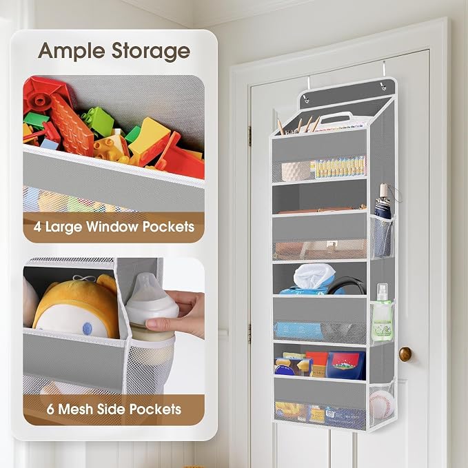 SpaceHacks 1 Pack Over The Door Organizer Hanging Storage Room Organizer | 40 lb Capacity, Ultra-Sturdy, Foldable, Mesh Design with Clear Window, Space-Saving Organizer for Pantry, Nursery & Closet - Image 4