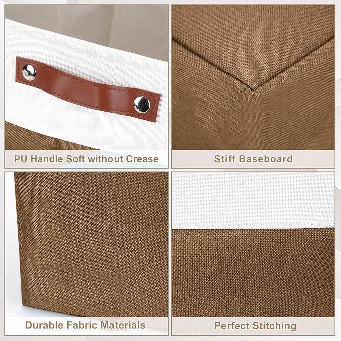 Storage Bins Large Fabric Storage Baskets for Shelves 3 Pack, Decorative Linen Closet Baskets with Handles for Organizing, Shelf, Clothes, Home, Office, 15x11x9.5Inches (Brown&White) - Image 5