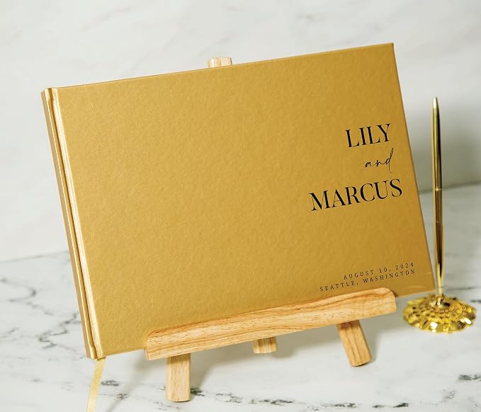 Personalized Guest Book - 11.5" x 8.5" Premium Custom Guest Signing Book with Bookmark and Blank Pages for Wedding Reception Table Decoration Engagement Birthday Party Event, Gold - Image 6