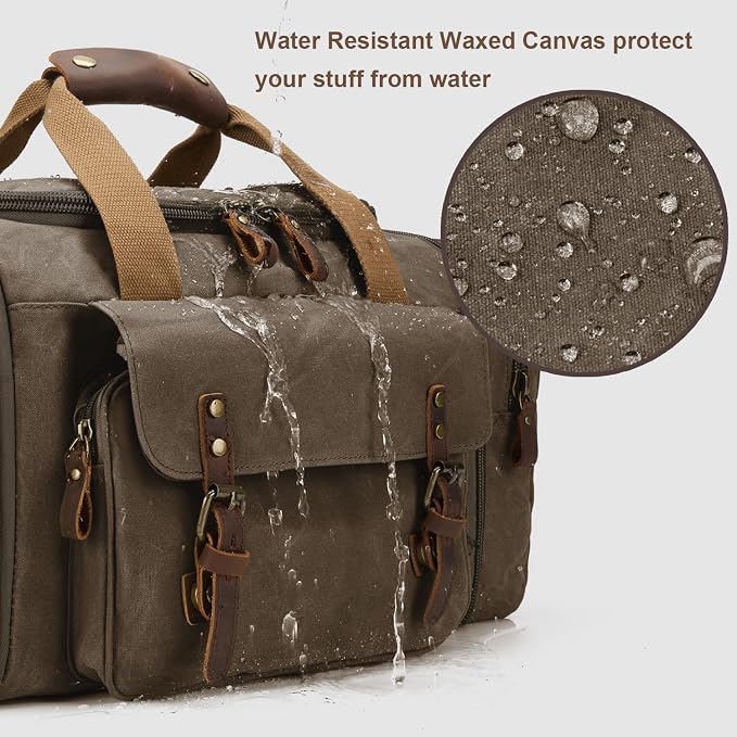Waxed Canvas Duffel Bag 50L, Army Green | Waterproof, Travel, Overnight, Weekender - Image 2