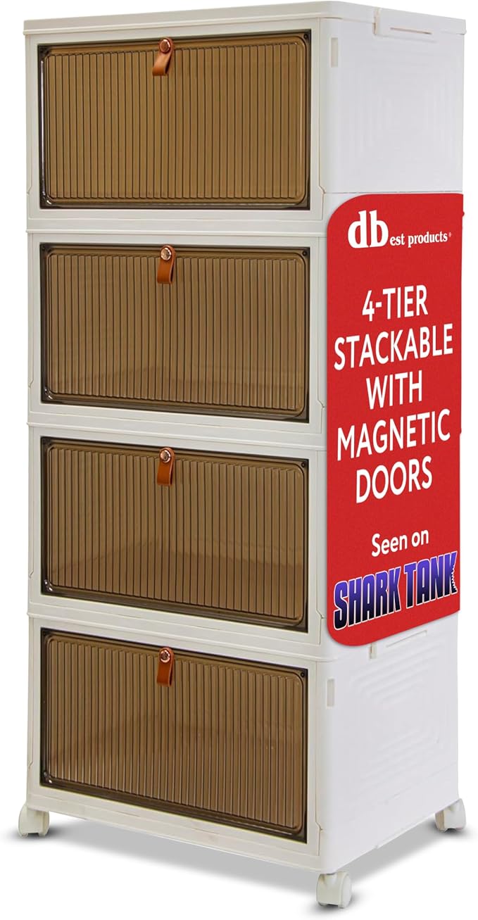 Quik Box Sport 4-Tier Stackable Storage Organizer - 24 Gallon Capacity Collapsible Bins with Magnetic Doors, Space-Saving Vertical Storage for Bedroom, Closet, Dorm Organization by dbestproductsInc