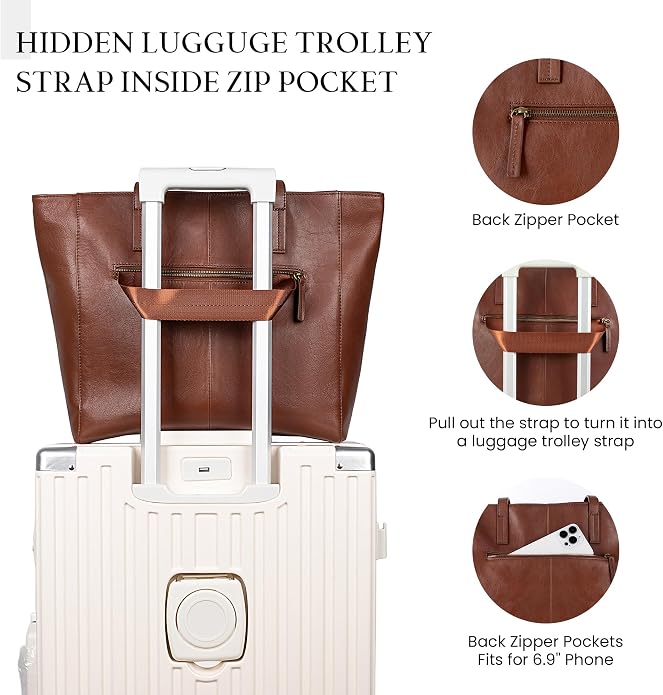 befen Vintage Genuine Leather Work Tote Bag for Women, Tote Bag with Zipper | Large Tote Bag with Zipper Leather Purse and Handbags with Compartment, Vintage Genuine Leather Work Tote Bag for Women - Image 7