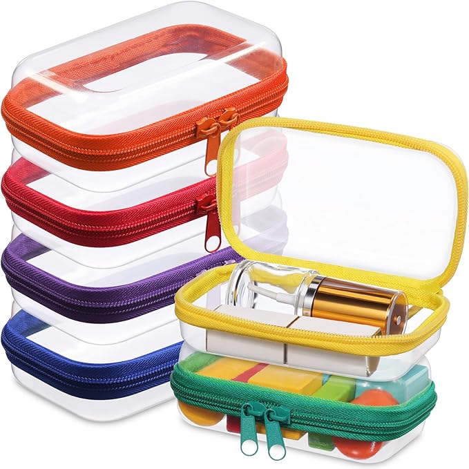 Sanwuta 6 Clear Hard Zipper Case,Assorted Color, 5 x 3 x 2 Inch | Pencil Case Pouches ,Makeup Bag,Plastic Toiletry Diaper Bag ,Travel Toy Storage,Waterproof Organizer Bins by Sanwuta