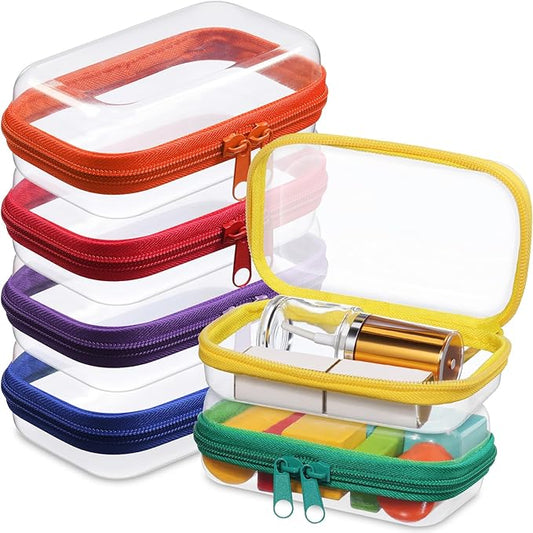 Sanwuta 6 Clear Hard Zipper Case,Assorted Color, 5 x 3 x 2 Inch | Pencil Case Pouches ,Makeup Bag,Plastic Toiletry Diaper Bag ,Travel Toy Storage,Waterproof Organizer Bins by Sanwuta