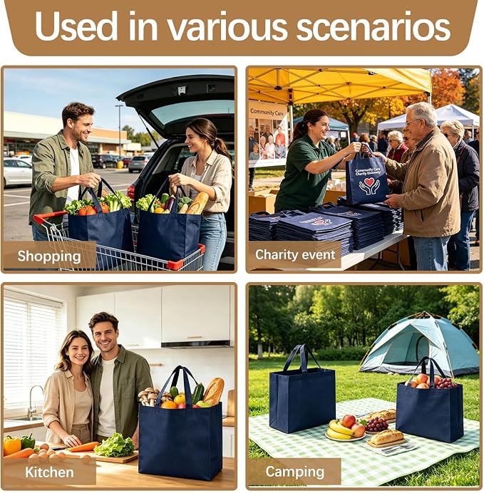 Reusable Grocery Bags 12.6 * 6.3 * 11.8 in - Non Woven Totes Bag with Reinforced Handles, Shopping Bags Bulk - Image 7
