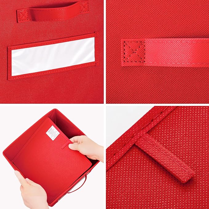 11 Inch Storage Cube,Storage bin,cube storage (Set of 10) Foldable Fabric Cube Storage Bins with 10 Labels Window Cards & a Pen,Baskets Containers for Shelves,Closet Organizers Box,Red - Image 3