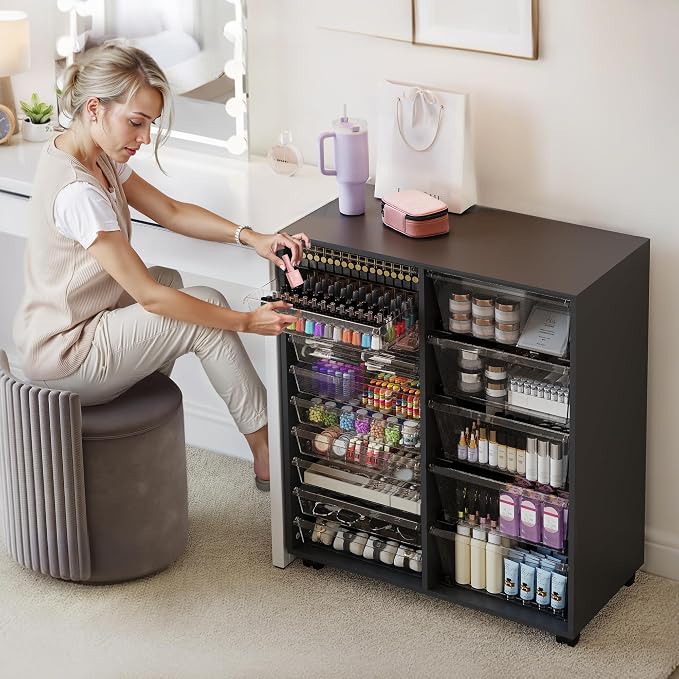 Mobile Storage Cabinet with 15 Clear Drawers, Modern Black | Craft Cabinet with 5 Large Drawers, Cart with Wooden Tabletop, Printer Stand Home Office, Dresser Chest - Image 5