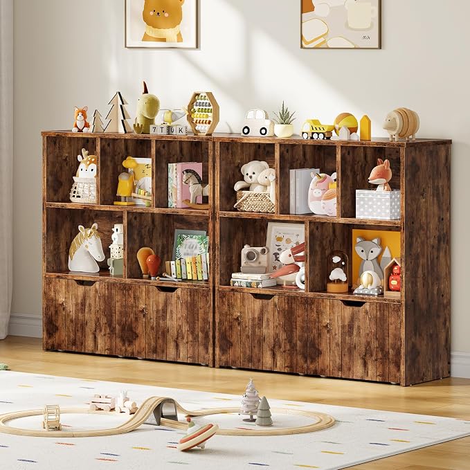 HOOBRO Toy Storage Organizer, Toy Organizers and Storage with 2 Movable Drawers and 5 Cubbies, Toy Chest Shelf for Books or Dolls, Kids Bookshelf and Toy Storage for Playroom, Rustic Brown BF88CW01 - Image 5