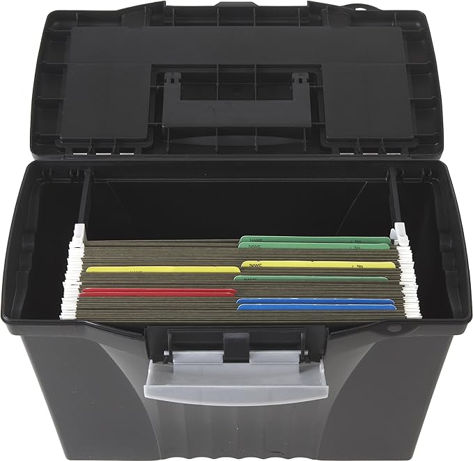 Storex Portable Letter/Legal Filebox with Organizer Lid, Letter/Legal Files, 14.5" X 10.5" X 12", Black - Image 4