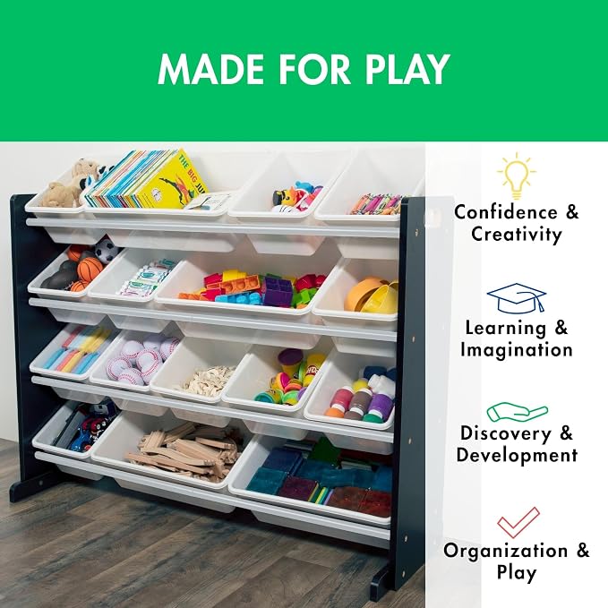 Humble Crew Supersized Toy Storage Organizer with 16 Removable Bins, Black/White – Large Toy Storage for Toddlers Ideal for Kids' Rooms, Playrooms, and Nurseries - Modern Toy Bins for Kids - Image 5