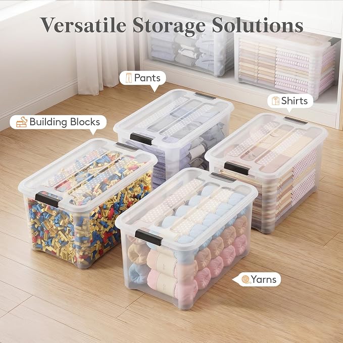 Lifewit 58Qt Storage Bins with Lids, Plastic Large Latches Boxes with Wheels, Clear Totes Tubs Container for Closet Organizers and Storage, Bedroom, Clothes, Craft, 4 Pcs - Image 7