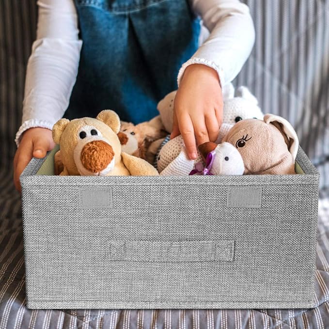 Storage Bins Linen Fabric Foldable Storage Boxes with Double Lids and Handles Fabric Storage Bin Organizer Box Containers for Nursery Home Bedroom Wardrobe - Image 7