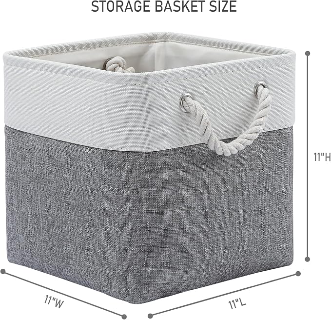 11 Inch 6 Pack Cube Storage Bins with Handles | Foldable Storage Basket,Fabric Storage Basket,Storage cube baskets suitable for the Home and Office(White&Gray) - Image 4