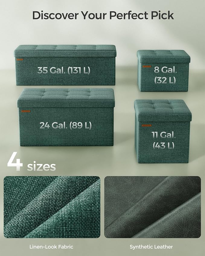 SONGMICS 43.3 Inches Folding Storage Ottoman Bench, Load 660 lb | Ottoman Foot Rest, Storage Chest, for Living Room, Entryway, Forest Green and Ink Black, MINOTA Collection ULSF077C01 - Image 6