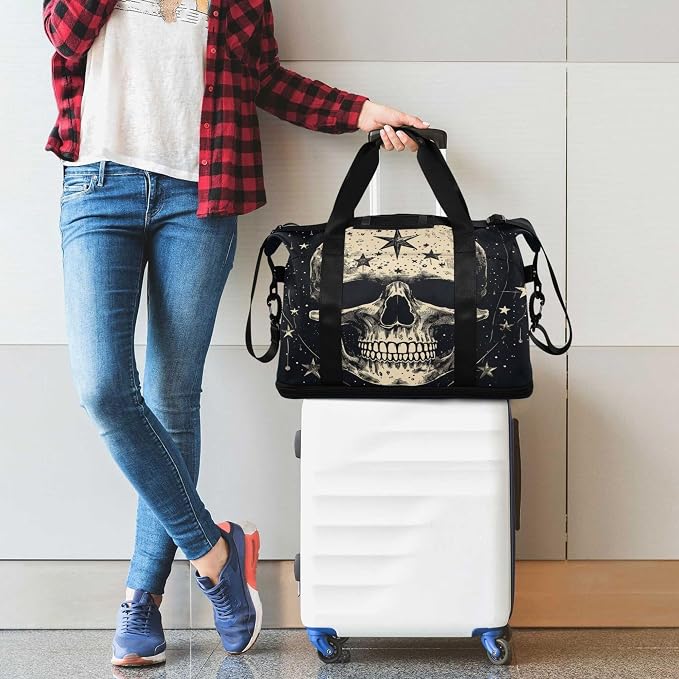Travel Duffel Tote Bag Gothic Skull Sports Duffel Bag with Wet Pocket Weekender Overnight Bag for Women Men Gym Bag, Carry On Bag Hospital Bag for Labor and Delivery - Image 3