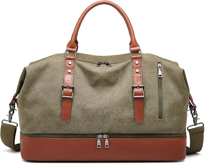 Canvas Duffle Bag for Travel, Weekender Overnight Bag for Women Men with Shoe Compartment Carry on Duffle Bags for Airplanes Gym Sport Business Bag by SSWEISIKER
