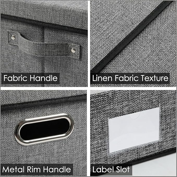 Storage Bins with Lids [3-Pack] Linen Fabric Foldable Storage Boxes Organizer Containers Baskets Cube with Cover for Bedroom Closet Office Grey(23.4X15.9X11.4) - Image 6