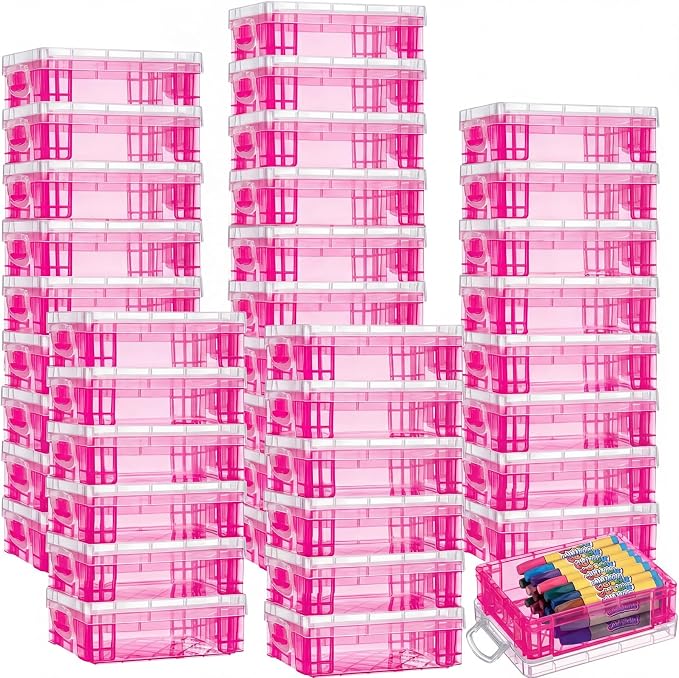 Suzile 40 Pcs Plastic Crayon Boxes Holds 24 Crayon with Snap Lid Storage Container Clear Stackable Case for School Office Classroom Supplies Pen Pencil Craft(Red) by Suzile