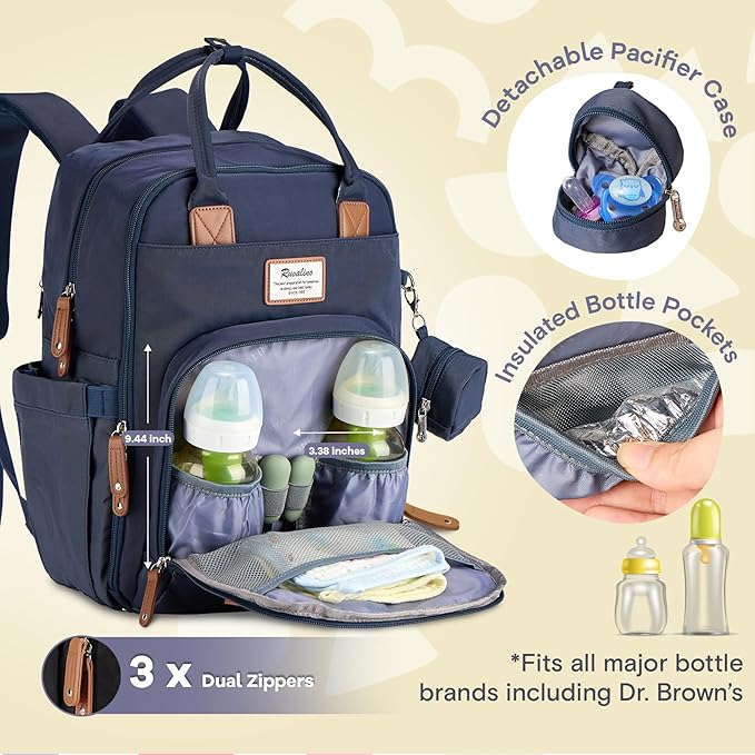 RUVALINO Baby Diaper Bag Backpack with Changing Pad, Baby Shower Gifts | Baby Essentials, Waterproof Travel Baby Bags for Mom Dad Girl Boy, Insulated Bottle Holders, Pacifier Case, Large Capacity - Image 3