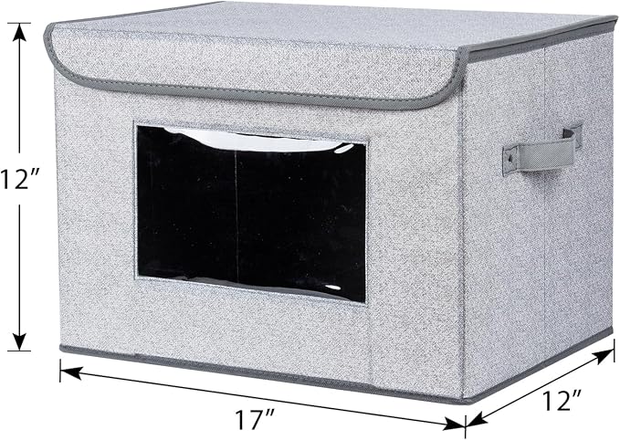 Univivi Larger Fabric Collapsible Storage Bins, Foldable Storage Boxes with Lids, Storage Cube Organizer Basket for Home, Closet, Bedroom(Gray, 17“ x 12” x 12") | 17 x 12 x 12 In Clothes Storage Bins with Handles & Window, Foldable Closet Organizers an... - Image 3